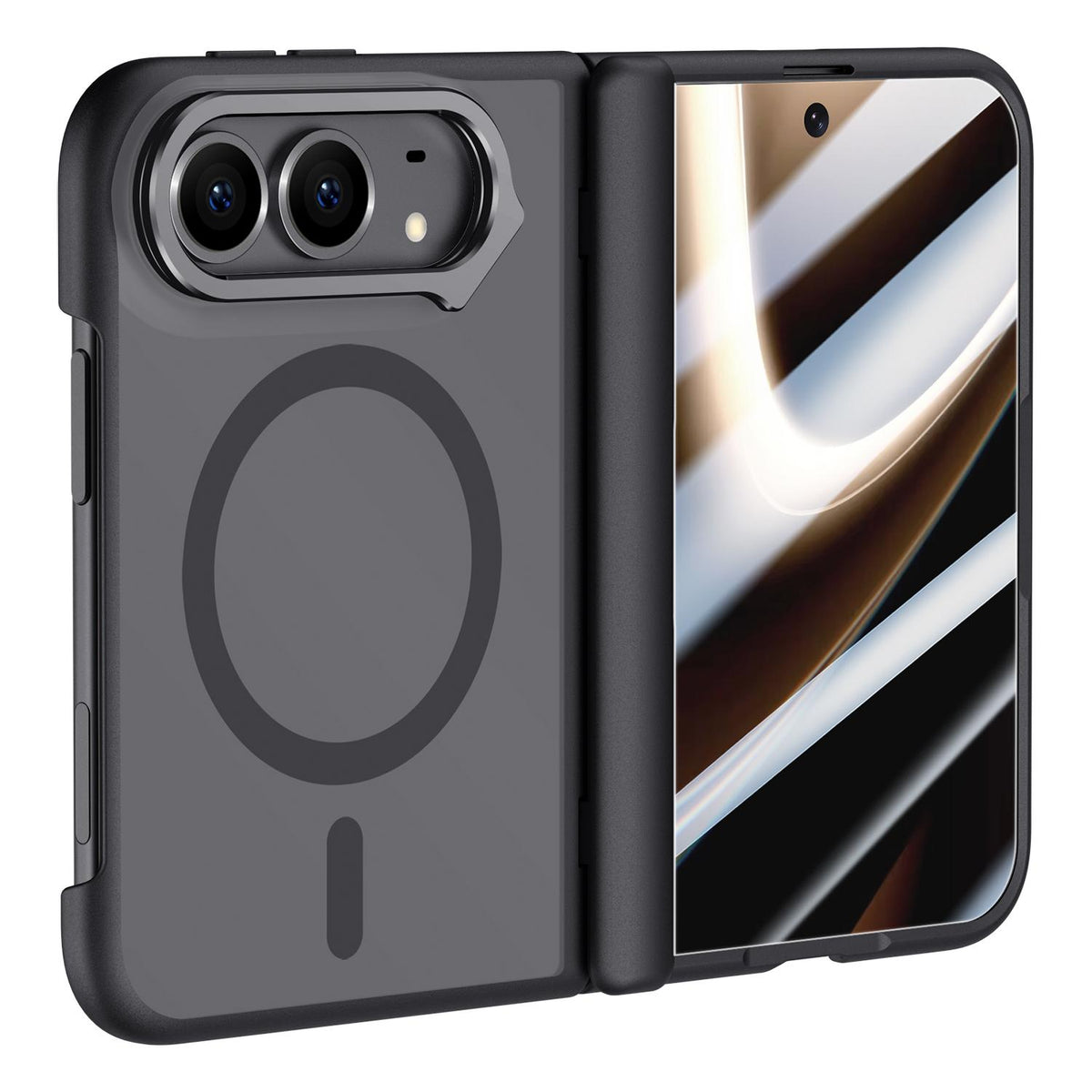 For iPhone Duo Shield Armor Series Integrated HD Film Matte Frosted Full Coverage Magnetic Phone Case with Lens Holder - Black - EDA010231901A