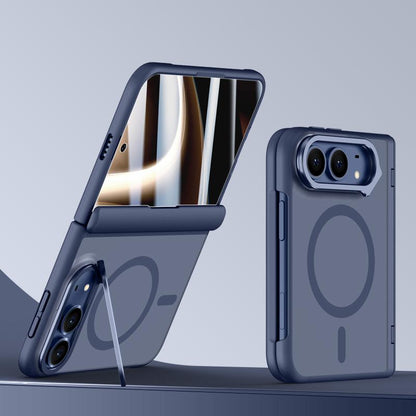 For iPhone Duo Shield Armor Series Integrated HD Film Matte Frosted Full Coverage Magnetic Phone Case with Lens Holder - Navy Blue - EDA010231901B