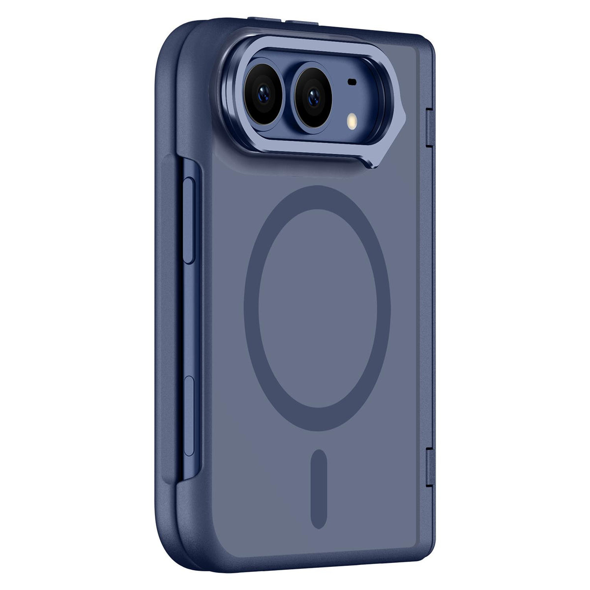 For iPhone Duo Shield Armor Series Integrated HD Film Matte Frosted Full Coverage Magnetic Phone Case with Lens Holder - Navy Blue - EDA010231901B