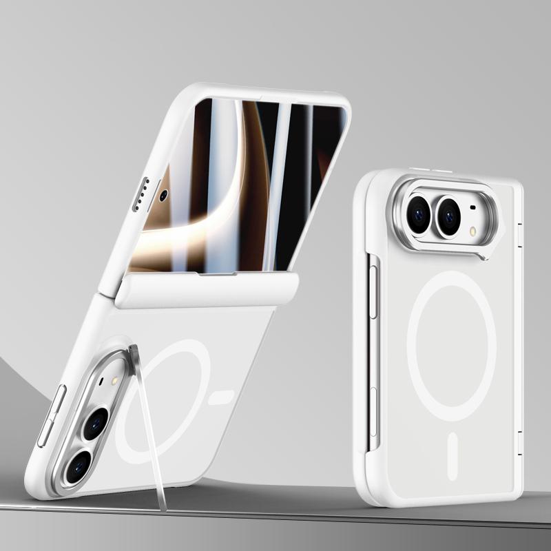 For iPhone Duo Shield Armor Series Integrated HD Film Matte Frosted Full Coverage Magnetic Phone Case with Lens Holder - White - EDA010231901C