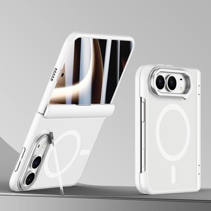 For iPhone Duo Shield Armor Series Integrated HD Film Matte Frosted Full Coverage Magnetic Phone Case with Lens Holder - White - EDA010231901C