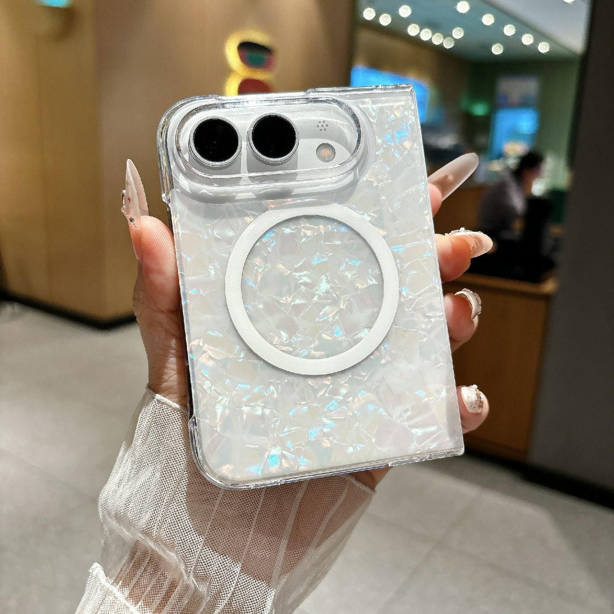 For iPhone Duo Shell Pattern Two-section PC Magnetic Phone Case - Colorful White - EDA010232201A