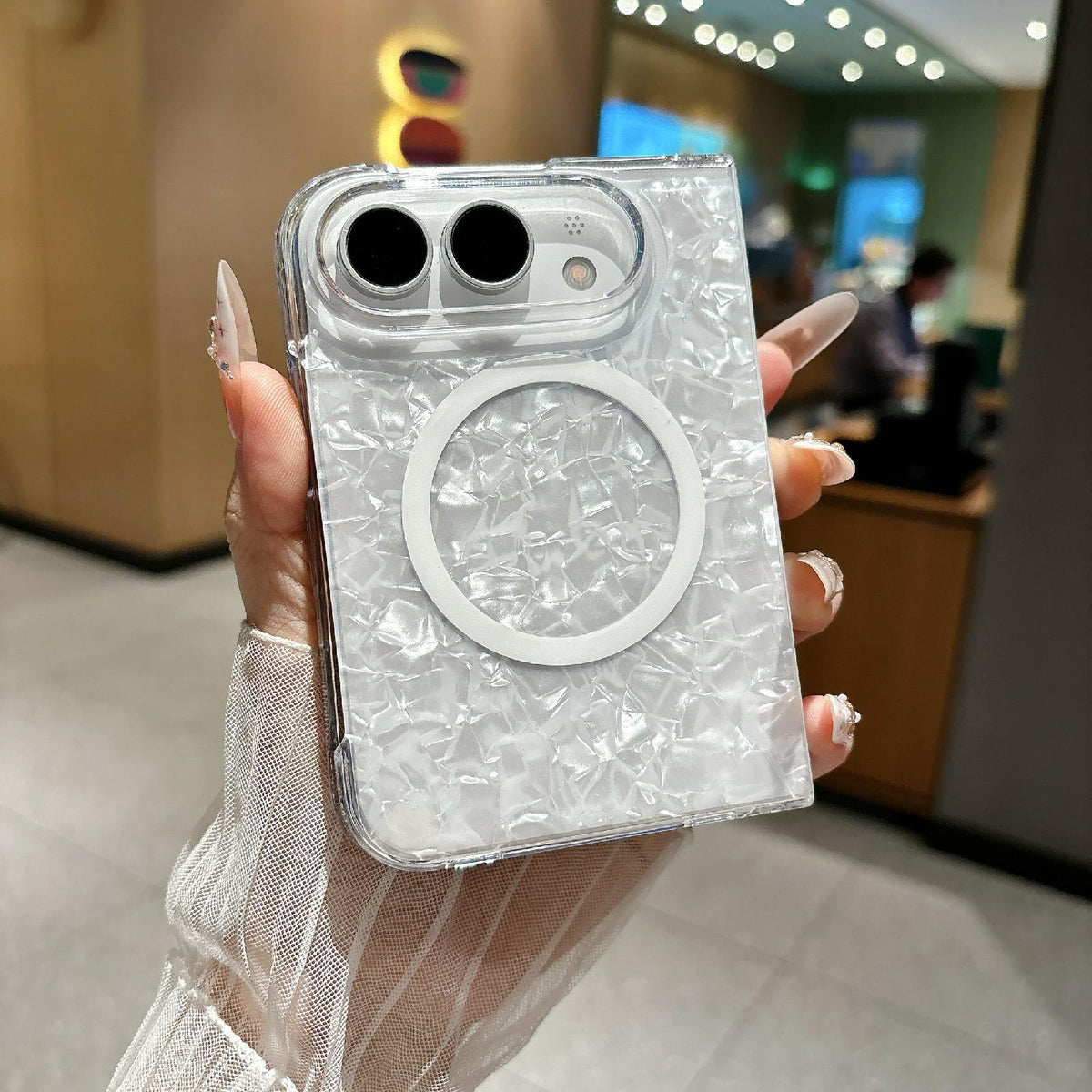 For iPhone Duo Shell Pattern Two-section PC Magnetic Phone Case - White - EDA010232201C