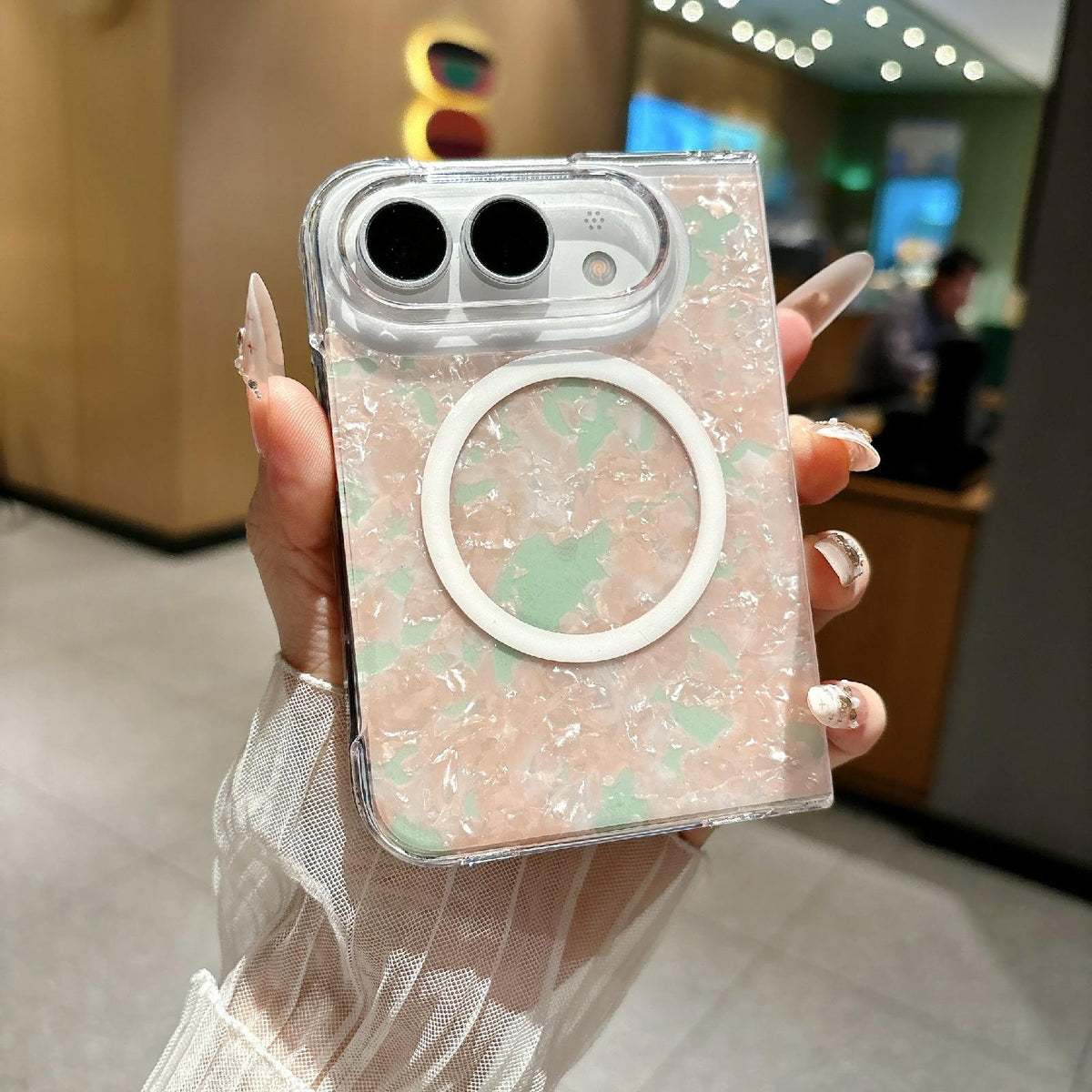 For iPhone Duo Shell Pattern Two-section PC Magnetic Phone Case - Pink Green - EDA010232201D