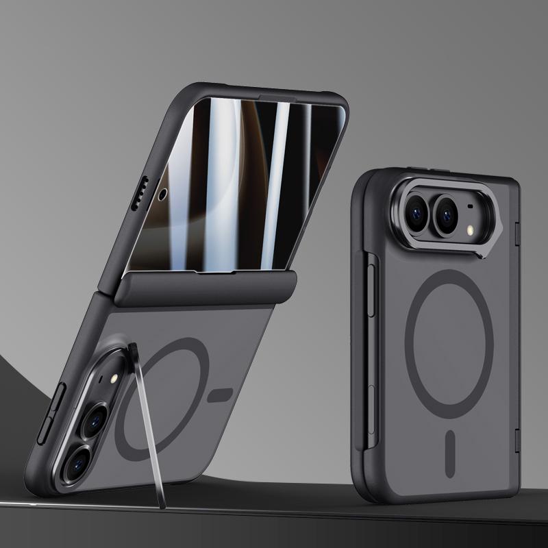 For iPhone Duo Shield Armor Series Integrated Privacy Film Matte Frosted Full Coverage Magnetic Phone Case with Lens Holder - Black - EDA010232401A