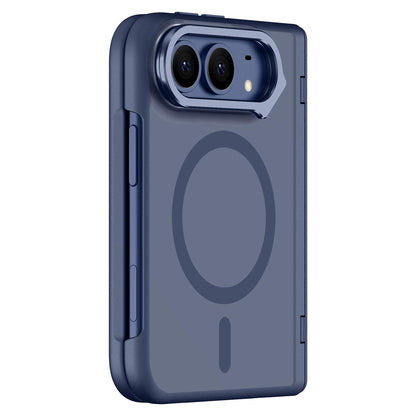 For iPhone Duo Shield Armor Series Integrated Privacy Film Matte Frosted Full Coverage Magnetic Phone Case with Lens Holder - Navy Blue - EDA010232401B