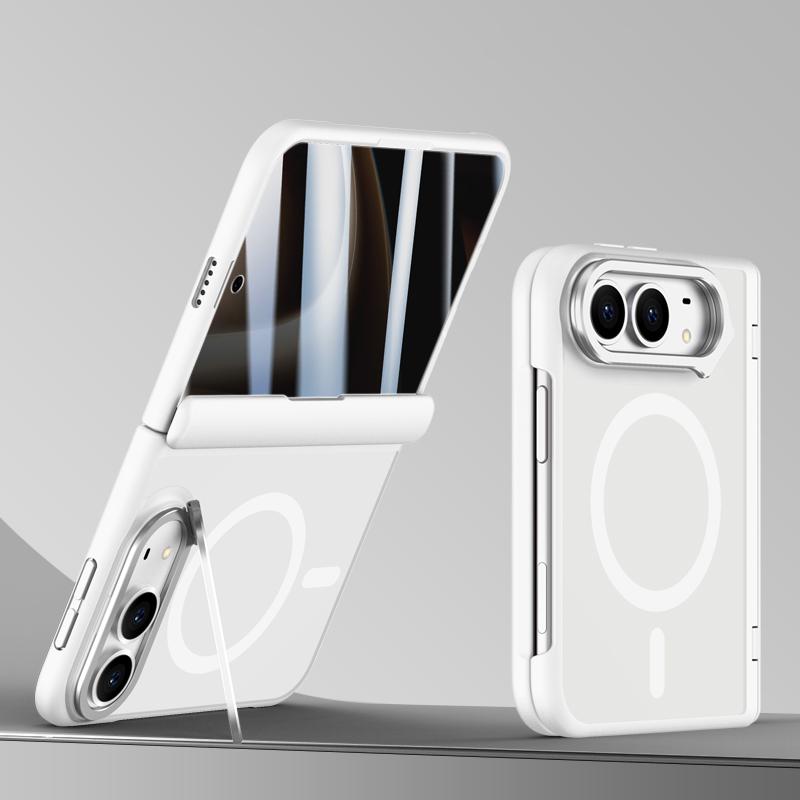 For iPhone Duo Shield Armor Series Integrated Privacy Film Matte Frosted Full Coverage Magnetic Phone Case with Lens Holder - White - EDA010232401C