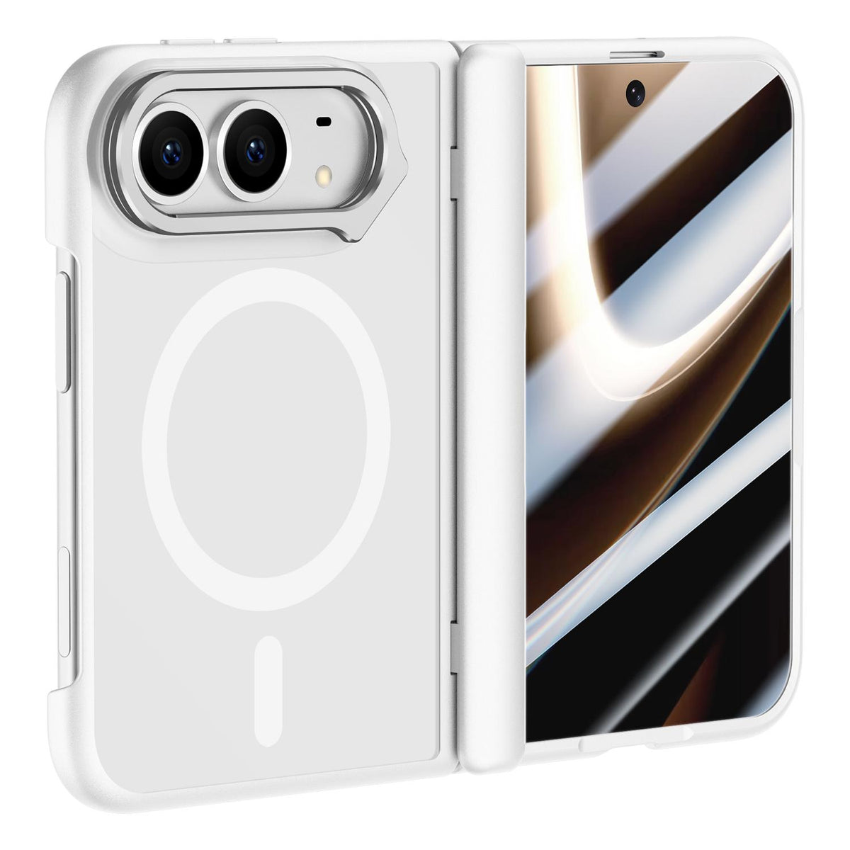 For iPhone Duo Shield Armor Series Integrated Privacy Film Matte Frosted Full Coverage Magnetic Phone Case with Lens Holder - White - EDA010232401C