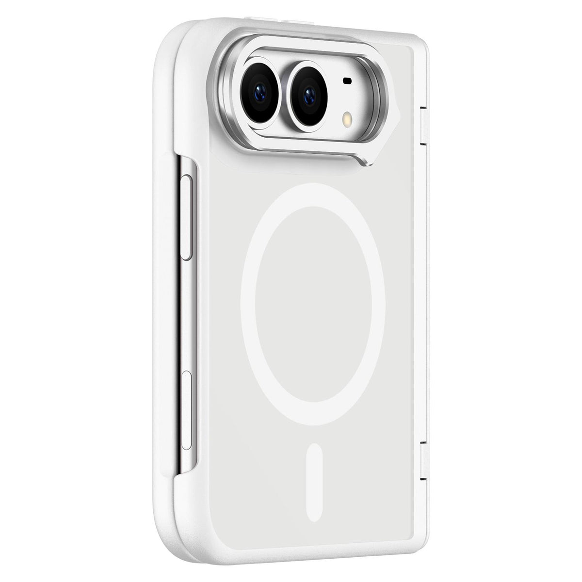 For iPhone Duo Shield Armor Series Integrated Privacy Film Matte Frosted Full Coverage Magnetic Phone Case with Lens Holder - White - EDA010232401C