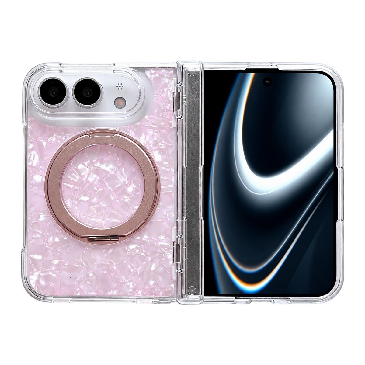 For iPhone Duo Axial Magnetic Shell Pattern Phone Case with 360 Holder - Pink - EDA010232501A