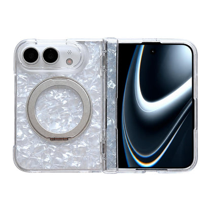 For iPhone Duo Axial Magnetic Shell Pattern Phone Case with 360 Holder - White - EDA010232501B