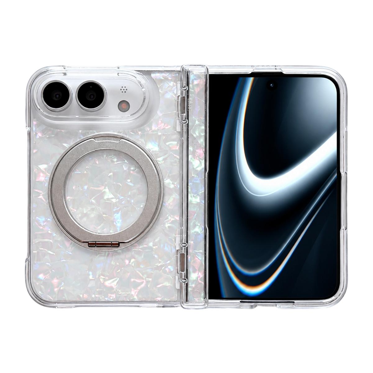 For iPhone Duo Axial Magnetic Shell Pattern Phone Case with 360 Holder - Silver - EDA010232501C