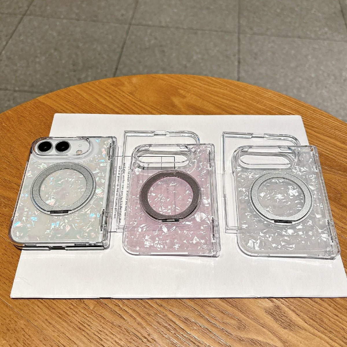 For iPhone Duo Axial Magnetic Shell Pattern Phone Case with 360 Holder - Silver - EDA010232501C