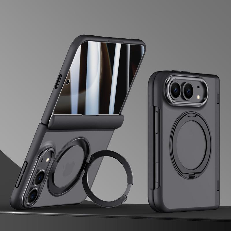 For iPhone Duo Shield Series Integrated Privacy Film Matte Frosted Magnetic Phone Case with 360-Degree Rotating Stand - Black - EDA010232901A