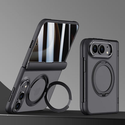 For iPhone Duo Shield Series Integrated Privacy Film Matte Frosted Magnetic Phone Case with 360-Degree Rotating Stand - Black - EDA010232901A