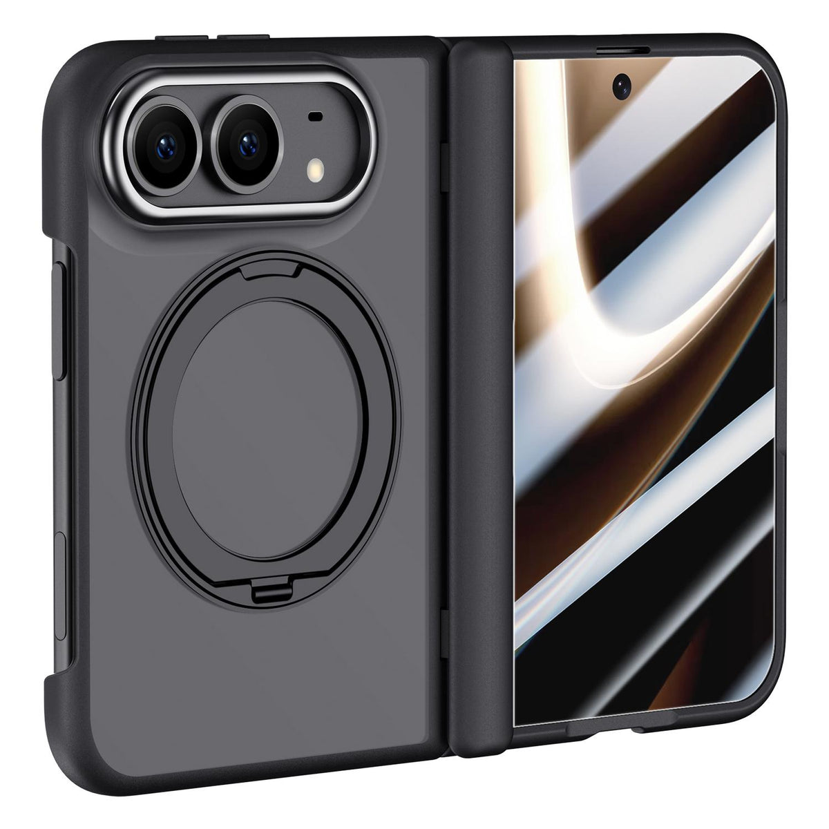 For iPhone Duo Shield Series Integrated Privacy Film Matte Frosted Magnetic Phone Case with 360-Degree Rotating Stand - Black - EDA010232901A