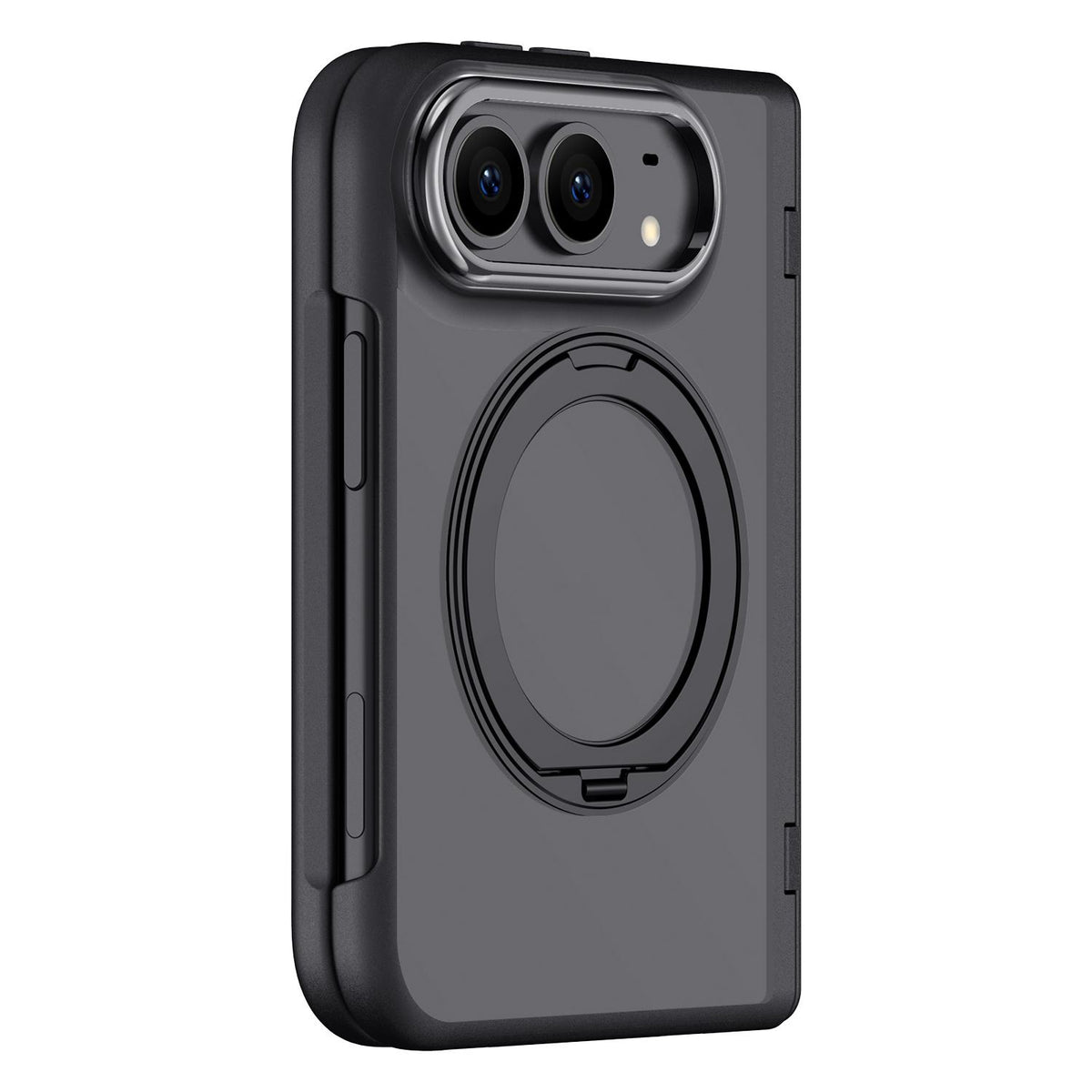 For iPhone Duo Shield Series Integrated Privacy Film Matte Frosted Magnetic Phone Case with 360-Degree Rotating Stand - Black - EDA010232901A