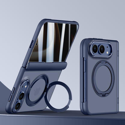 For iPhone Duo Shield Series Integrated Privacy Film Matte Frosted Magnetic Phone Case with 360-Degree Rotating Stand - Navy Blue - EDA010232901B