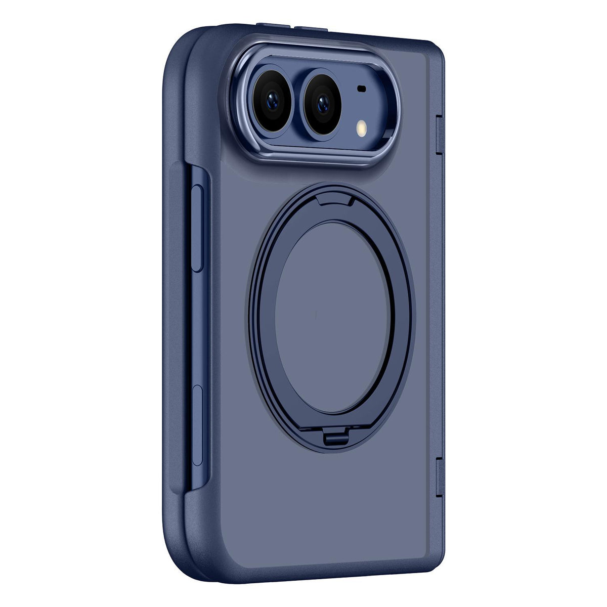 For iPhone Duo Shield Series Integrated Privacy Film Matte Frosted Magnetic Phone Case with 360-Degree Rotating Stand - Navy Blue - EDA010232901B