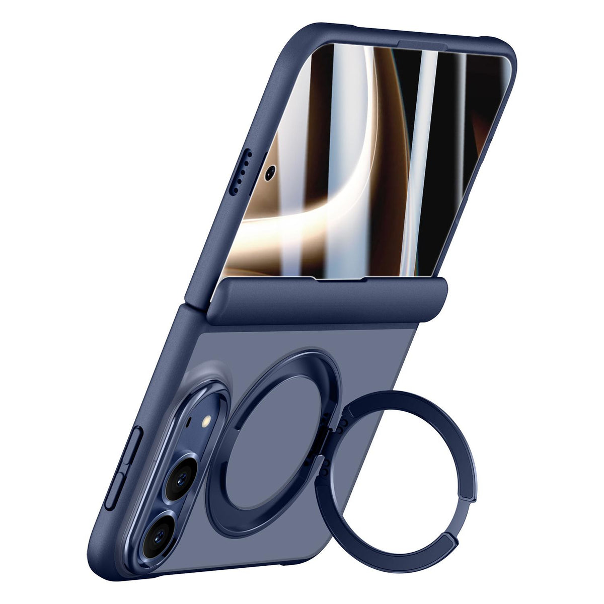 For iPhone Duo Shield Series Integrated Privacy Film Matte Frosted Magnetic Phone Case with 360-Degree Rotating Stand - Navy Blue - EDA010232901B