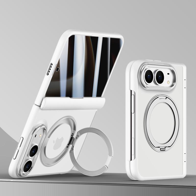 For iPhone Duo Shield Series Integrated Privacy Film Matte Frosted Magnetic Phone Case with 360-Degree Rotating Stand - White - EDA010232901C