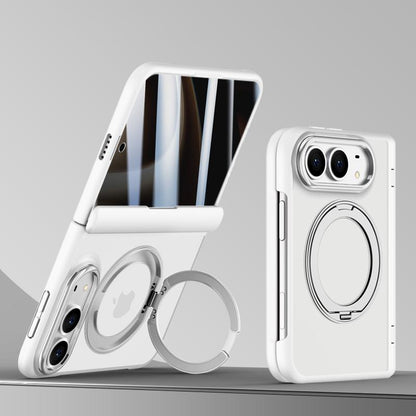 For iPhone Duo Shield Series Integrated Privacy Film Matte Frosted Magnetic Phone Case with 360-Degree Rotating Stand - White - EDA010232901C