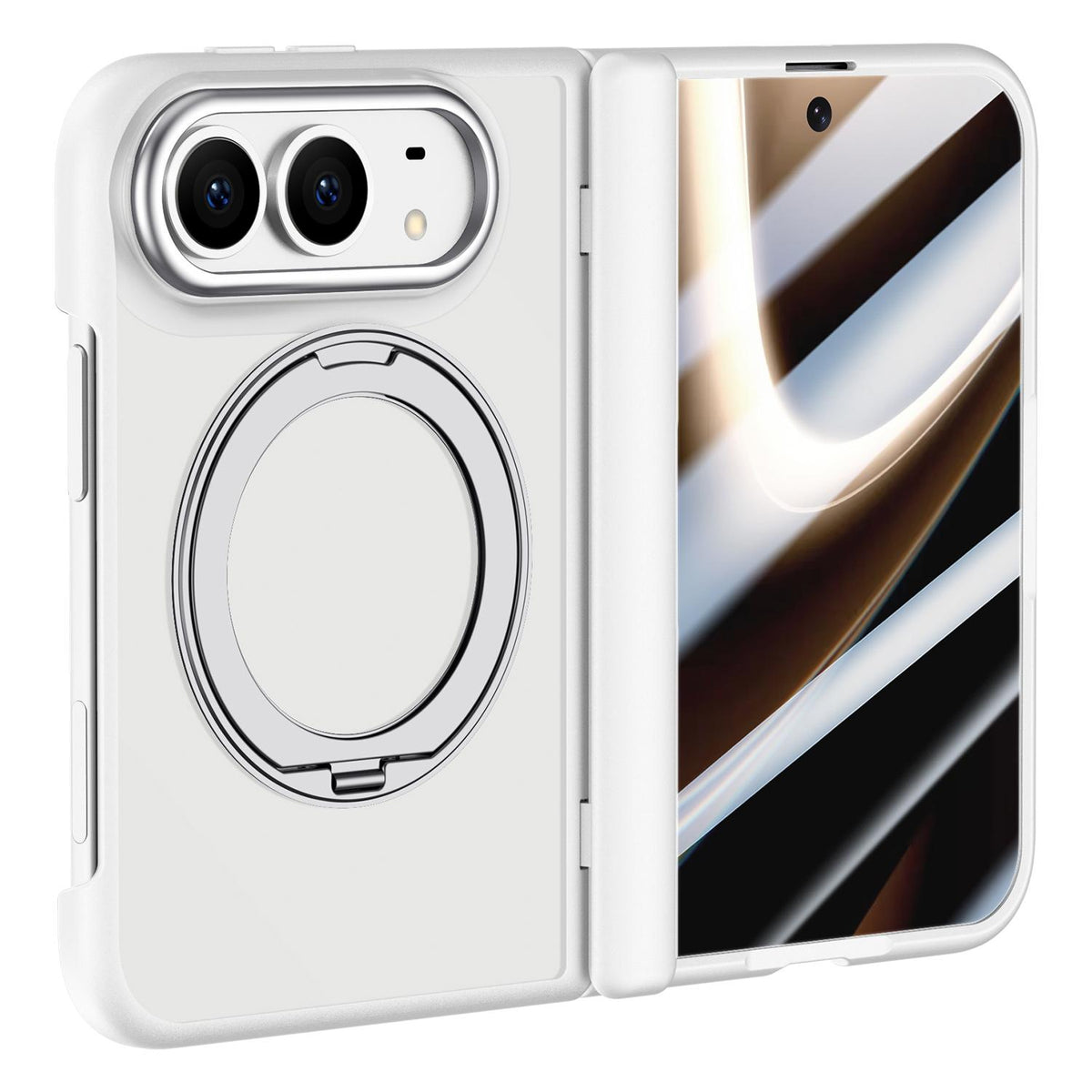 For iPhone Duo Shield Series Integrated Privacy Film Matte Frosted Magnetic Phone Case with 360-Degree Rotating Stand - White - EDA010232901C