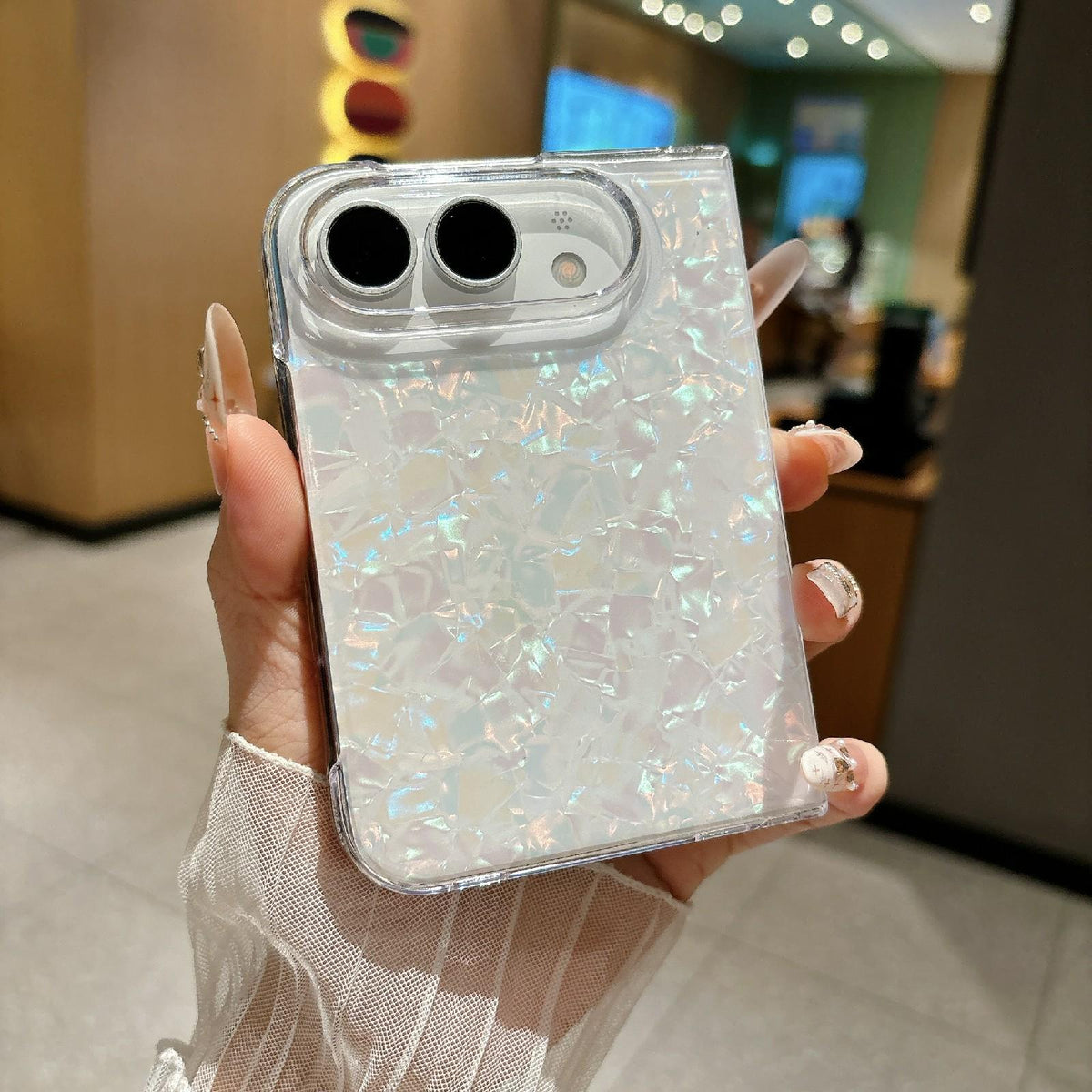 For iPhone Duo Shell Pattern Two-section PC Phone Case - Colorful White - EDA010233001A