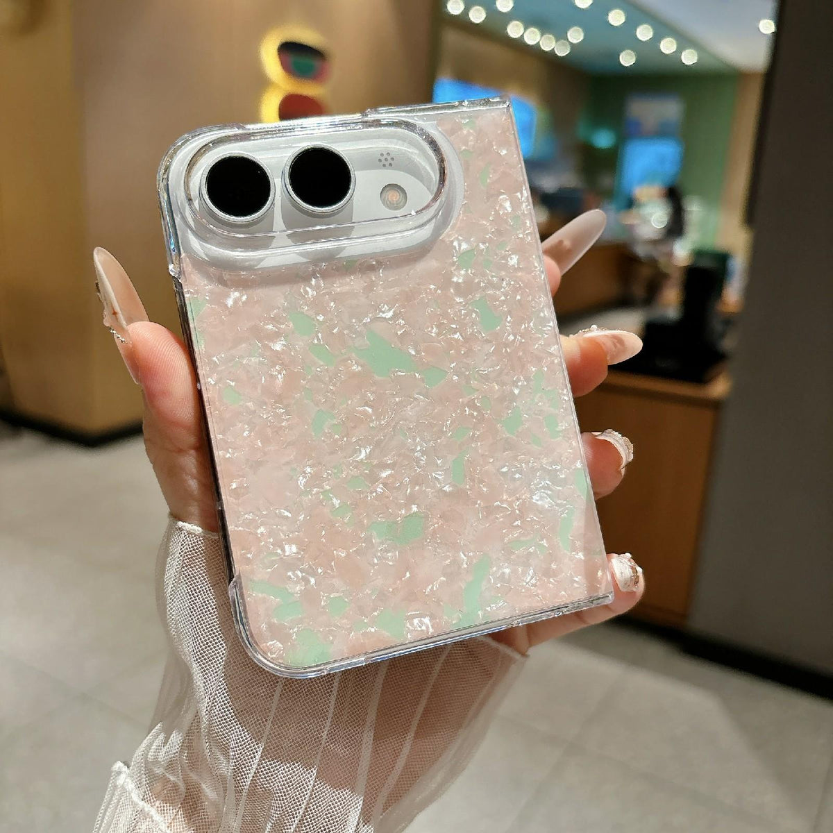For iPhone Duo Shell Pattern Two-section PC Phone Case - Pink Green - EDA010233001D