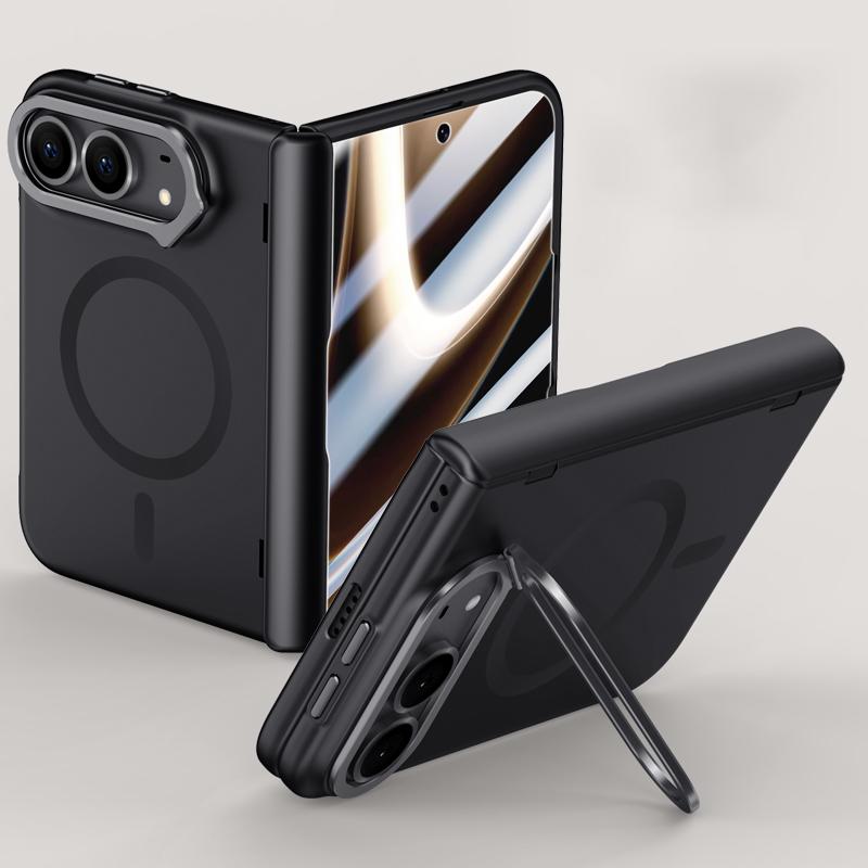For iPhone Duo Crazy Series Integrated HD Film Skin Feel Center Axis Magnetic Phone Case with Lens Holder - Black - EDA010234001A