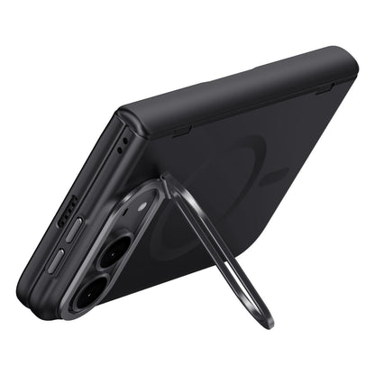 For iPhone Duo Crazy Series Integrated HD Film Skin Feel Center Axis Magnetic Phone Case with Lens Holder - Black - EDA010234001A