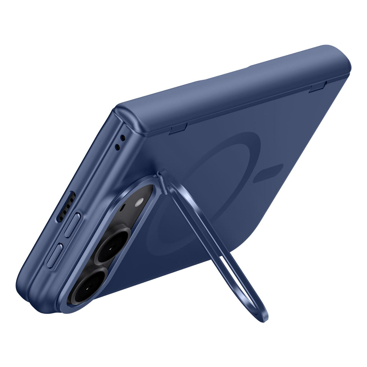 For iPhone Duo Crazy Series Integrated HD Film Skin Feel Center Axis Magnetic Phone Case with Lens Holder - Navy Blue - EDA010234001B