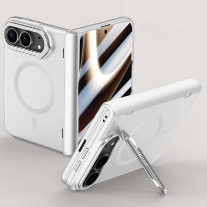 For iPhone Duo Crazy Series Integrated HD Film Skin Feel Center Axis Magnetic Phone Case with Lens Holder - Silver - EDA010234001C