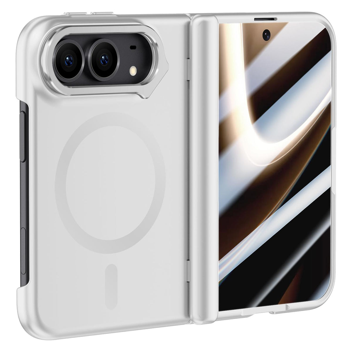 For iPhone Duo Crazy Series Integrated HD Film Skin Feel Center Axis Magnetic Phone Case with Lens Holder - Silver - EDA010234001C