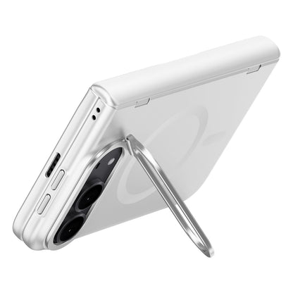 For iPhone Duo Crazy Series Integrated HD Film Skin Feel Center Axis Magnetic Phone Case with Lens Holder - Silver - EDA010234001C