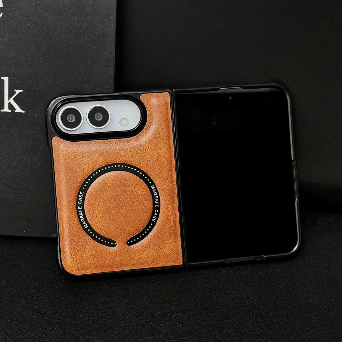 For iPhone Duo Crazy Horse Texture Magnetic Magsafe PU Phone Case - Orange - EDA010234201A