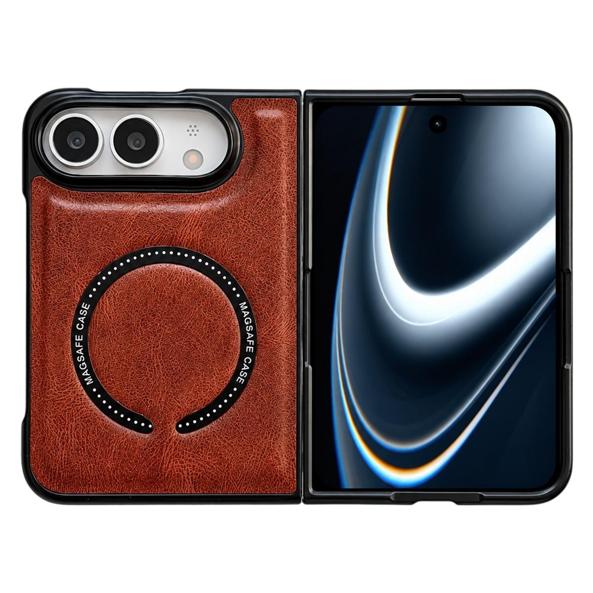 For iPhone Duo Crazy Horse Texture Magnetic Magsafe PU Phone Case - Red - EDA010234201B