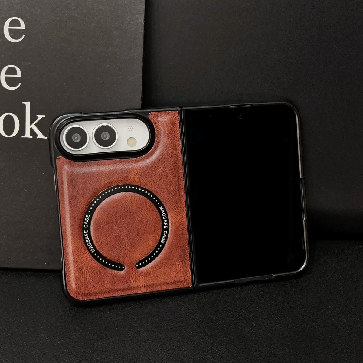 For iPhone Duo Crazy Horse Texture Magnetic Magsafe PU Phone Case - Red - EDA010234201B