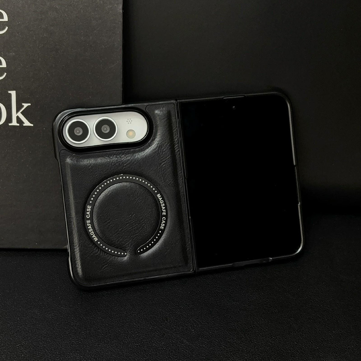For iPhone Duo Crazy Horse Texture Magnetic Magsafe PU Phone Case - Black - EDA010234201C