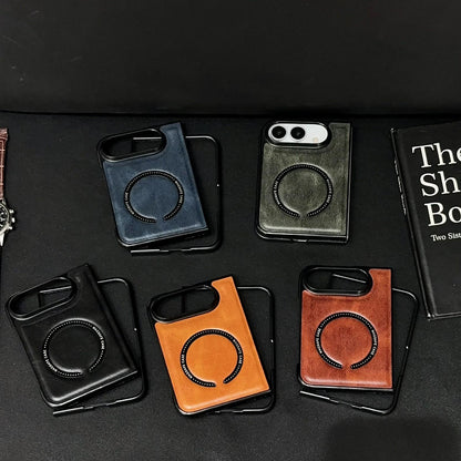 For iPhone Duo Crazy Horse Texture Magnetic Magsafe PU Phone Case - Black - EDA010234201C