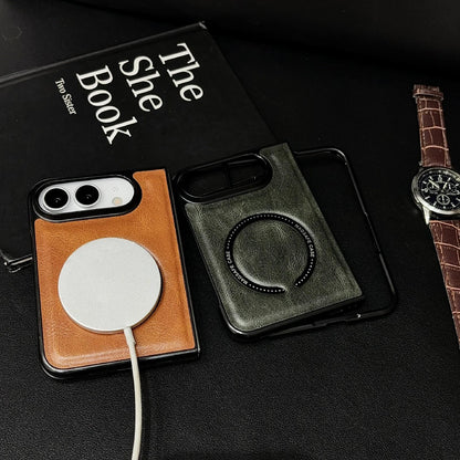 For iPhone Duo Crazy Horse Texture Magnetic Magsafe PU Phone Case - Green - EDA010234201D