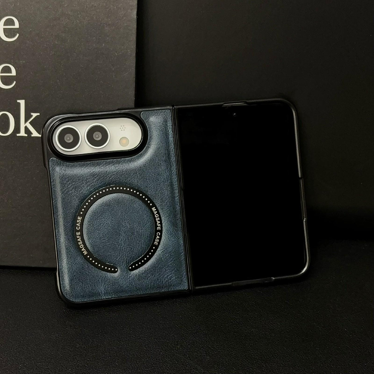 For iPhone Duo Crazy Horse Texture Magnetic Magsafe PU Phone Case - Blue - EDA010234201E