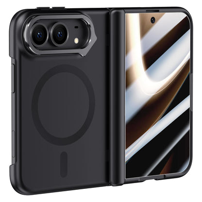 For iPhone Duo Crazy Series Integrated Privacy Film Skin Feel Center Axis Magnetic Phone Case with Lens Holder - Black - EDA010234301A