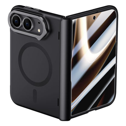 For iPhone Duo Crazy Series Integrated Privacy Film Skin Feel Center Axis Magnetic Phone Case with Lens Holder - Black - EDA010234301A