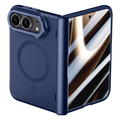 For iPhone Duo Crazy Series Integrated Privacy Film Skin Feel Center Axis Magnetic Phone Case with Lens Holder - Navy Blue - EDA010234301B