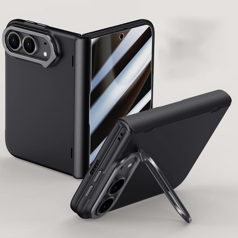 For iPhone Duo Crazy Series Integrated Privacy Film Skin Feel Center Axis Phone Case with Lens Holder - Black - EDA010234601A