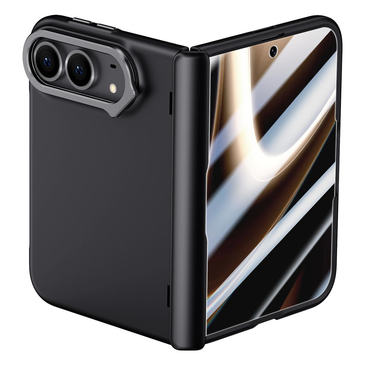 For iPhone Duo Crazy Series Integrated Privacy Film Skin Feel Center Axis Phone Case with Lens Holder - Black - EDA010234601A