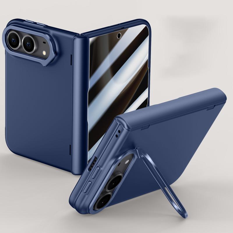For iPhone Duo Crazy Series Integrated Privacy Film Skin Feel Center Axis Phone Case with Lens Holder - Navy Blue - EDA010234601B