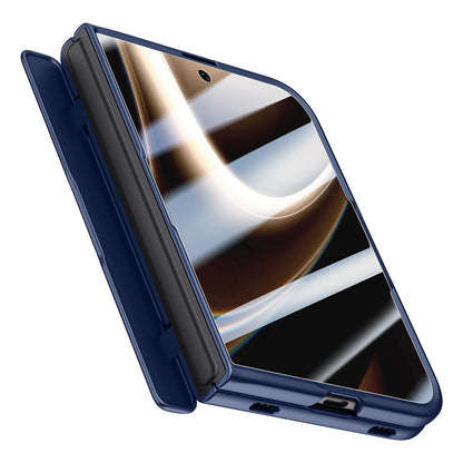 For iPhone Duo Crazy Series Integrated Privacy Film Skin Feel Center Axis Phone Case with Lens Holder - Navy Blue - EDA010234601B