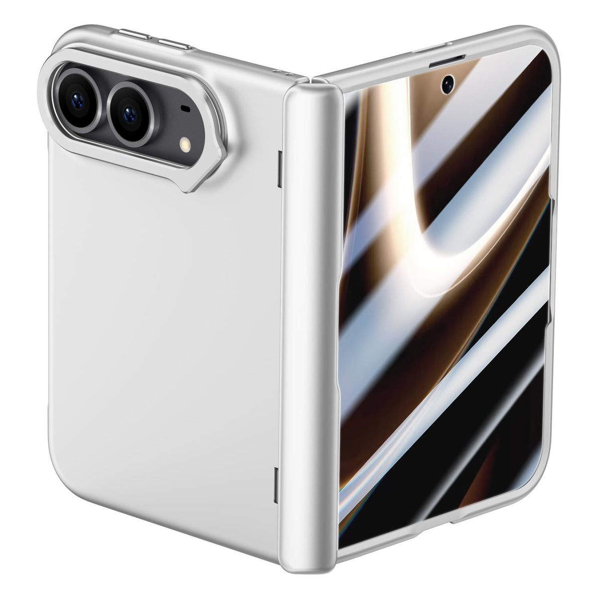 For iPhone Duo Crazy Series Integrated Privacy Film Skin Feel Center Axis Phone Case with Lens Holder - Silver - EDA010234601C